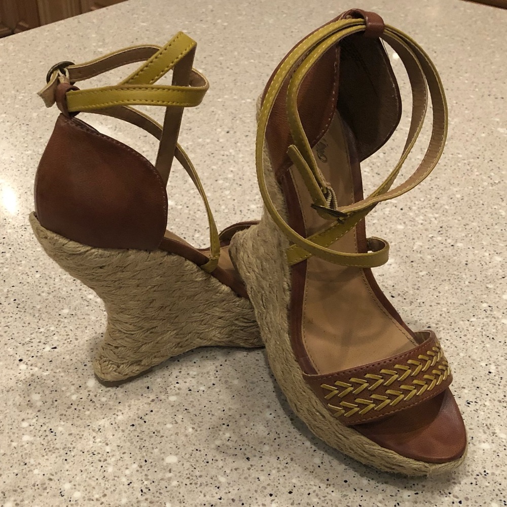 Brown & Gold Ankle Strap 5” Jute Wedges